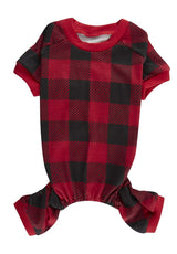 Red Plaid Christmas Clothes for Dogs Pajamas Onesie PJS, Back 23" XLarge