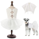 ASENKU Dog Dress, Dog Wedding Dress, Pet Lace Princess Dress with Bows for Wedding Birthday Party, Puppy Formal Apparel with Pearl Necklace for Medium Large Dogs (White, Large)