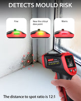 Wintact Infrared Surface Thermometer -58℉ to 1202℉, Dew Point/Mould Detector, Laser Temperature Humidity Gun, Hygrometer, Pyrometer with Thermocouple for Home, HVAC Black