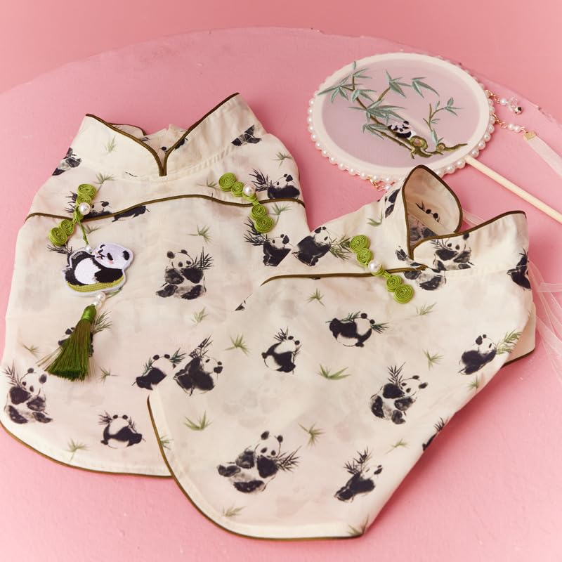 AZA Dog Dresses Chinese Style for Small Princess Dogs Panda T-Shirt Lolita Butterfly Cheongsam Clothes Pet Costume Girl Cute Shirt Coat Floral Outfits Summer Costumes Spring (L,Panda Cheongsam)
