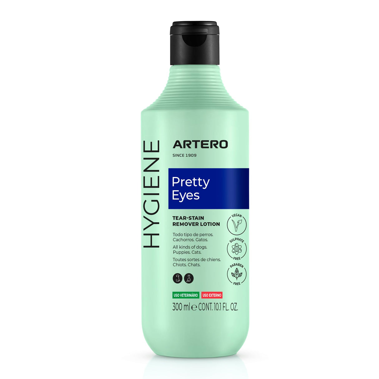 ARTERO Pretty Eyes. Eye Cleaner. Effectively removes Tear Stains from The Tear ducts of Dogs and Cats, ensuring a Clean and Healthy Appearance. 300 ml Bottle for Regular use.