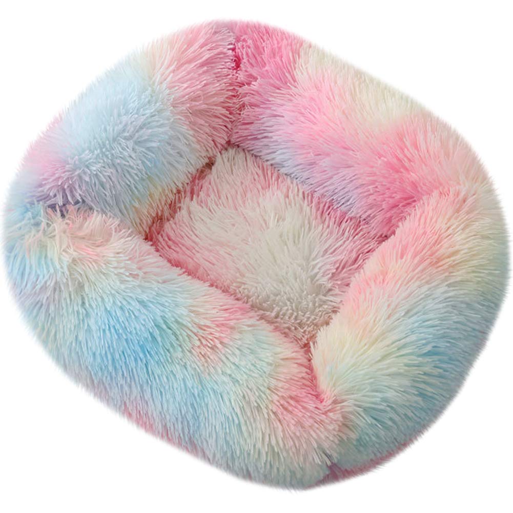 La La Pet® Donut Dog Cat Bed Cozy Cave Pet Bed Burrow Dog Bed Calming Cuddler Self-Warming Pet Bed Soft Plush Pet Cushion Improved Sleep for Cats Small Medium Dogs Rainbow L