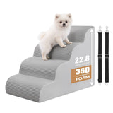 Dog Stairs for Bed Up to 24" H, Extra Height 22.8" 4-Step Pet Steps for Small Dogs and Cats, Non-Slip Sturdy Dog Ramp with Anti-Tip Safety Strap and Washable Cover,Balanced Ramp Indoor Pet Stairs