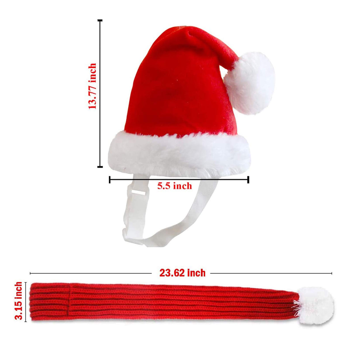 Inscape Data Christmas Dog Santa Hat with Adjustable Scarf, Red Knit Scarf with White Pompom Ball, Dog Winter Neck Warmer, Christmas Party Dressup