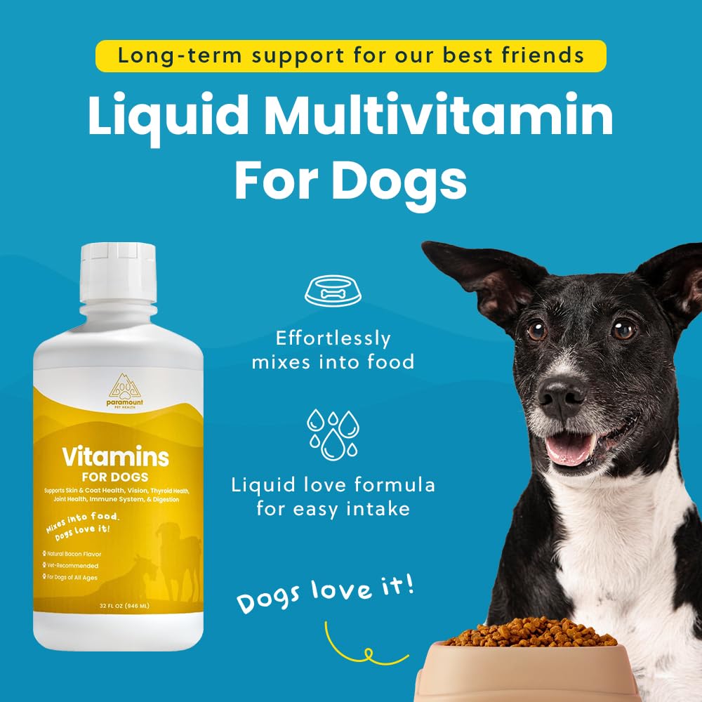 Paramount Pet Health Liquid Multivitamin for Dogs with Probiotics, 8 in 1 Vitamins for Immune Support, Energy & Digestion, High Absorption Liquid Dog Supplement, Made in USA, 32 oz