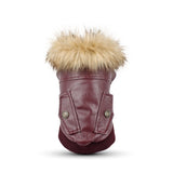 LESYPET Dog Leather Jacket for Small Dogs, Waterproof Dog Winter Jacket Puppy Coat with Fleece Lined, Ultra Warm Fur Collar Doggie Coat, Red L