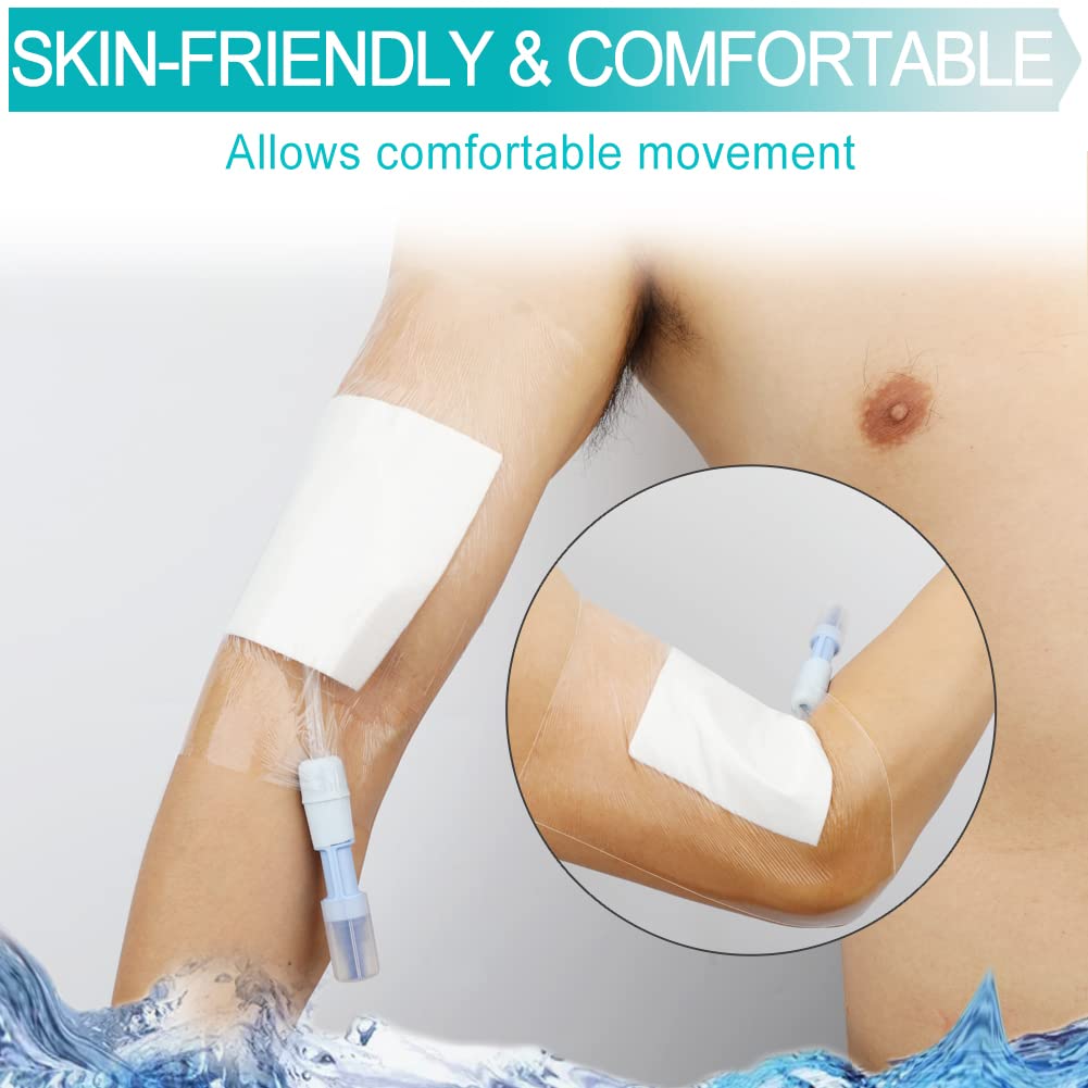 EaseToU Waterproof PD Dialysis Catheter Shower Cover 9x9 with No Glue On The Center, Peritoneal Dialysis PICC Line Chest Port Shower Protector Shield Island Bandage Dressing Accessories (Pack of 25)