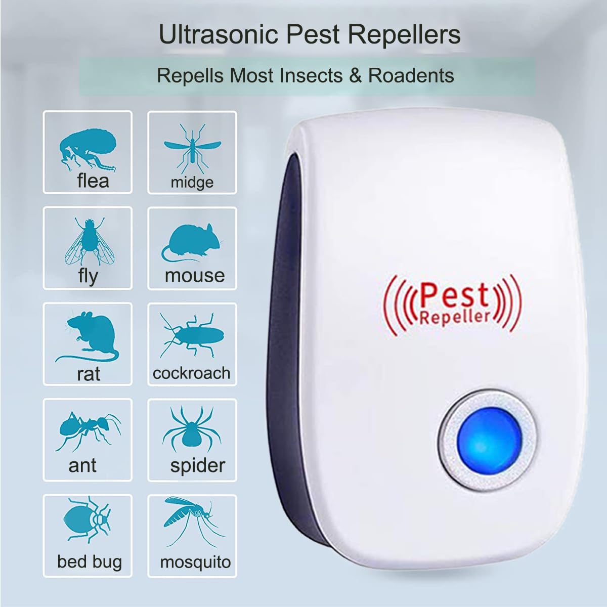 Ultrasonic Pest Repellent 10 Pack, Mouse Repellent Indoor Mosquito Pest Repellent, Indoor Ultrasonic Repellent for Roach, Rodent, Mouse, Bugs, Mosquito, Mice, Spider, Electronic Plug in Pest Control
