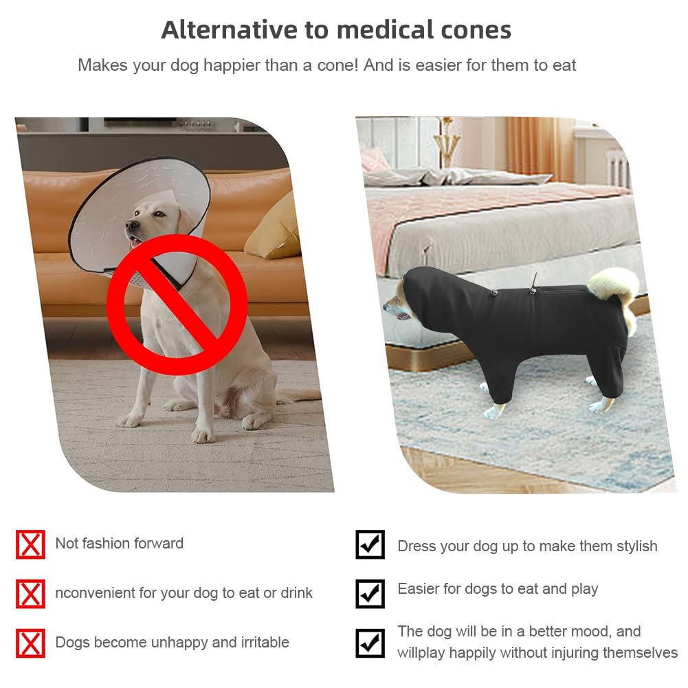 KOOGAL Dog Pajamas for Large Dogs,Extra Large Stretch, Suitable for Adult, Medium-Sized Dogs, Large Pet Jumpsuit Four-Legged Dog Clothes, Pet Clothing. (Black, 2XL)