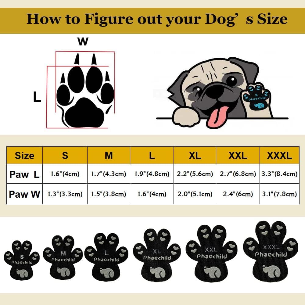 Phaechild Dog Paw Pads Anti-Slip Grips,Dog Paw Protectors for Senior Dogs on Hot Pavement,Provides Traction to Keep Them from Slipping on Smooth Floors 12 sets-48 Pads Black XL