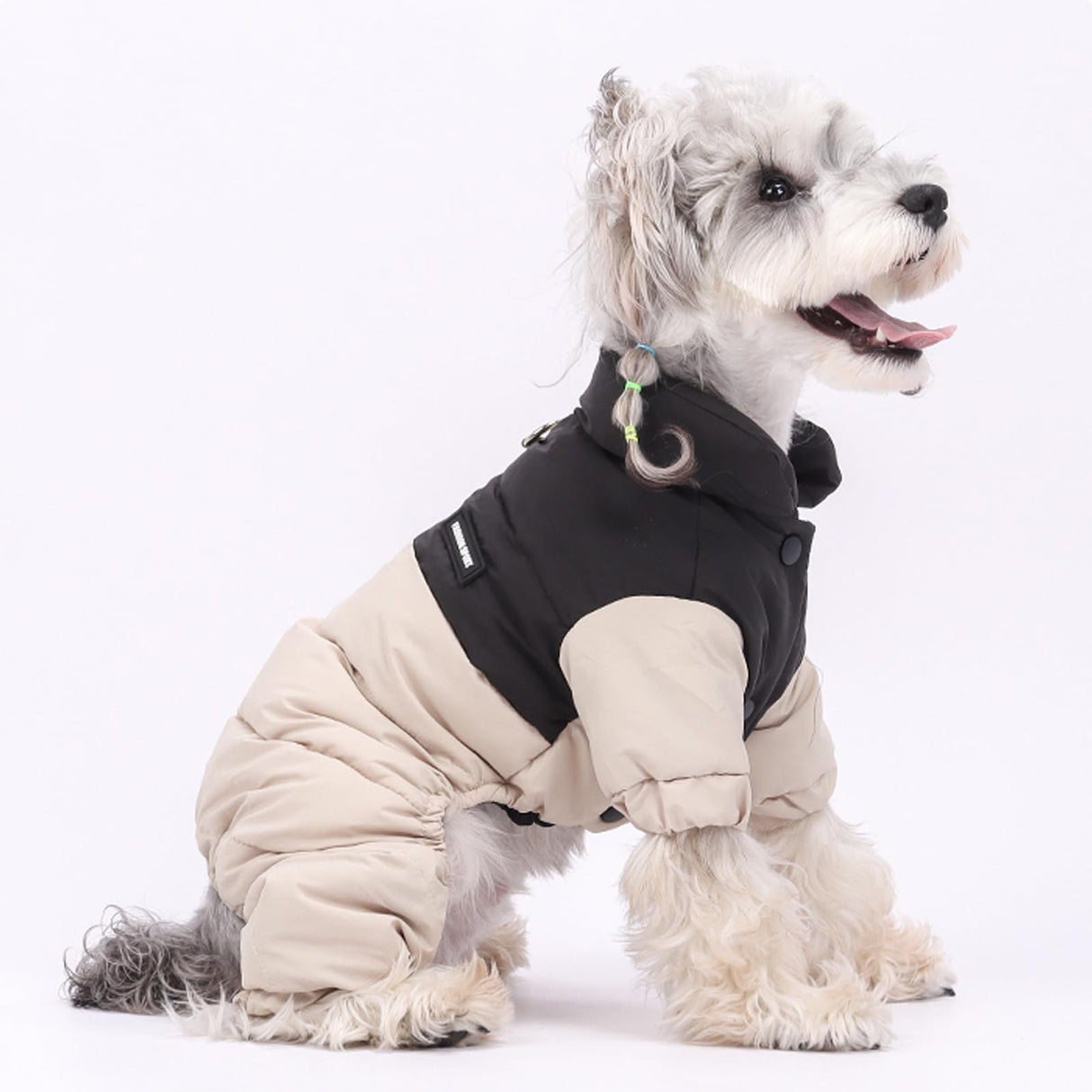 Duuclume Winter Dog Coat with Stand Collar,Windproof Waterproof Warm Dog Jacket for Cold Weather, Four Legged Pet Snowsuit (Beige, 2XL)