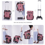 Falytemow Cat Carrier Backpack with Wheels Puppy Carrying Bag with Breathable Mesh and Fan Collapsible Pet Cages on Rolling Trolley with Removable Base and Telescopic Handle for Small Pets Under 18lb
