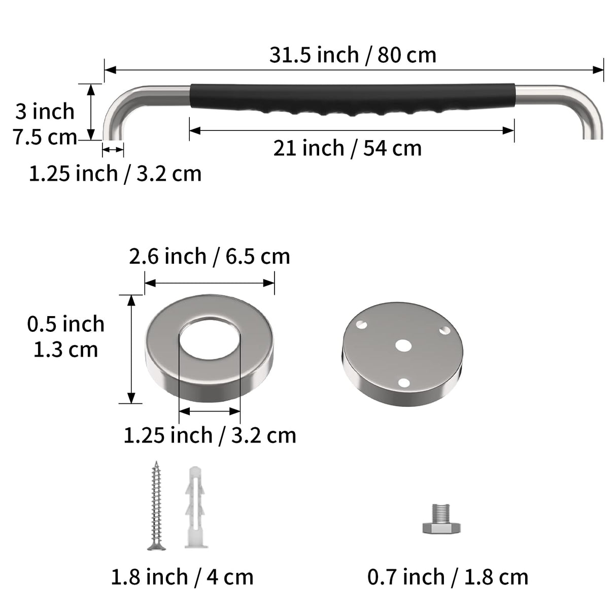32 Inch Shower Grab Bar w/Anti Slip Rubber Grip, Munzong Stainless Steel Bathroom Grab Bar, Chrome Bathroom Balance Bar,Safety Handrail Support,Handicap Injury Elderly Senior Assist Bath Handle