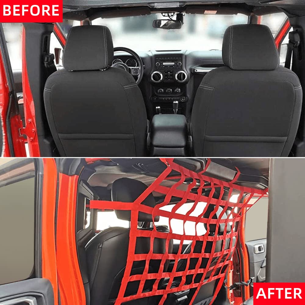 POETRYXIAO Rear Seat Isolation Pet Net, Back Seat Divider for Dog for 2007-2020 Jeep Wrangler JK JL Gladiator JT 2/4 Door(Red)