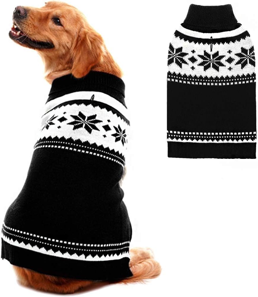 Mihachi Dog Sweater - Winter Coat Apparel Clothes with Colorful Stripes for Cold Weather, Black ML