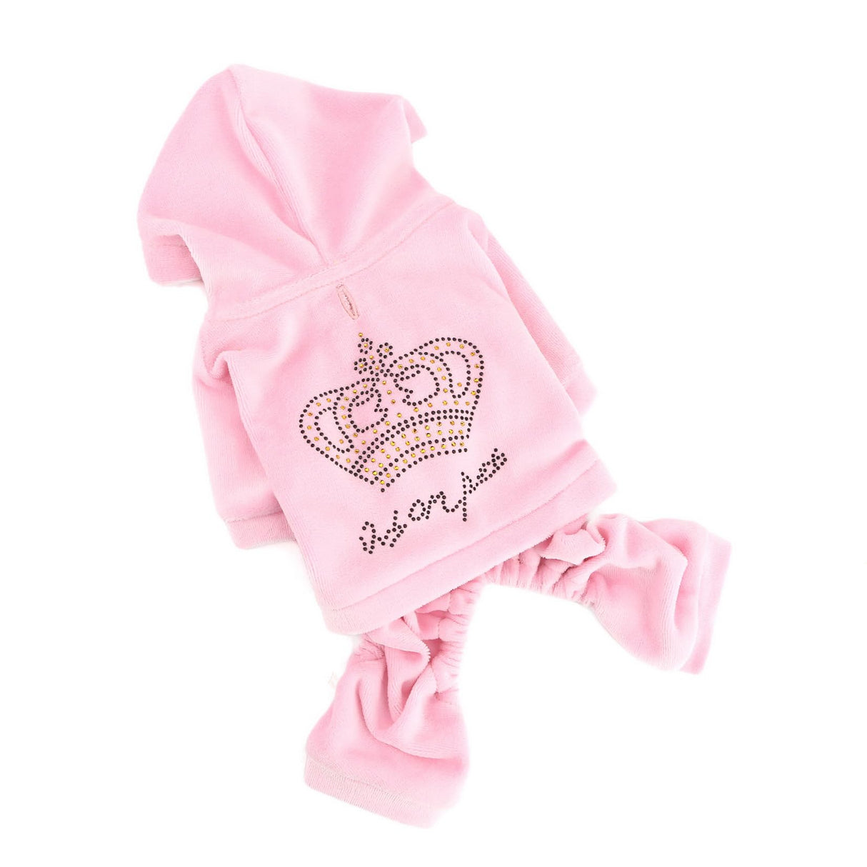 SELMAI Girl Dog Clothes for Small Dogs Cute Doggie Outfits Rhinestone Crown Stretchy Puppy Pajamas Soft Velvet Hoodie 4 Legged Jumpsuit Lightweight Pet Tracksuit Cat Apparel Leash Hole