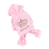 SELMAI Girl Dog Clothes for Small Dogs Cute Doggie Outfits Rhinestone Crown Stretchy Puppy Pajamas Soft Velvet Hoodie 4 Legged Jumpsuit Lightweight Pet Tracksuit Cat Apparel Leash Hole