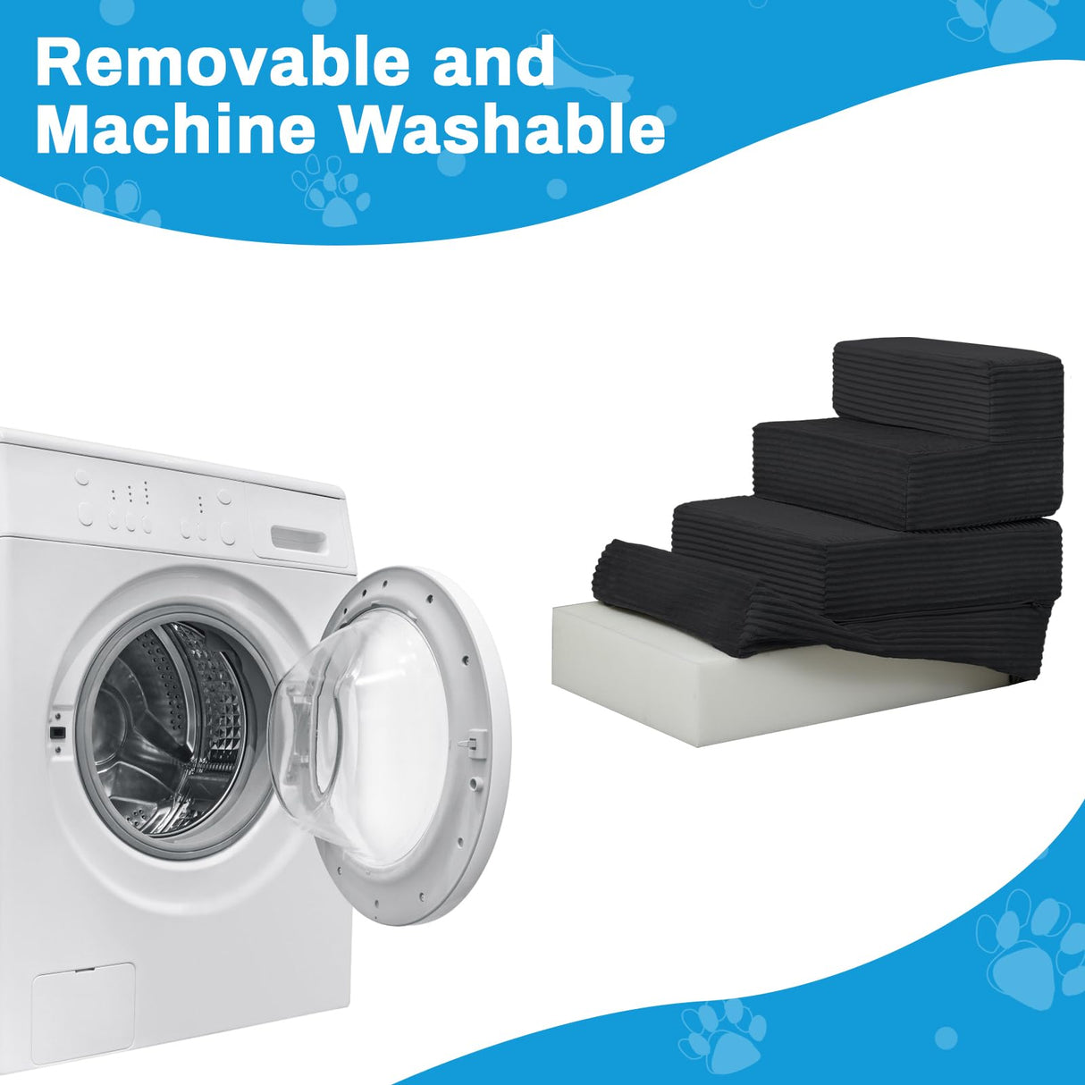 PRIMEPATIO Dog Stairs for Small Dogs, 4 Step Pet Stairs for High Beds and Couch, Dog Steps for Bed Balanced 18" H, Foldable Pet Ramp for Large Cats Climb, Non-Slip Bottom Doggy Step, Black