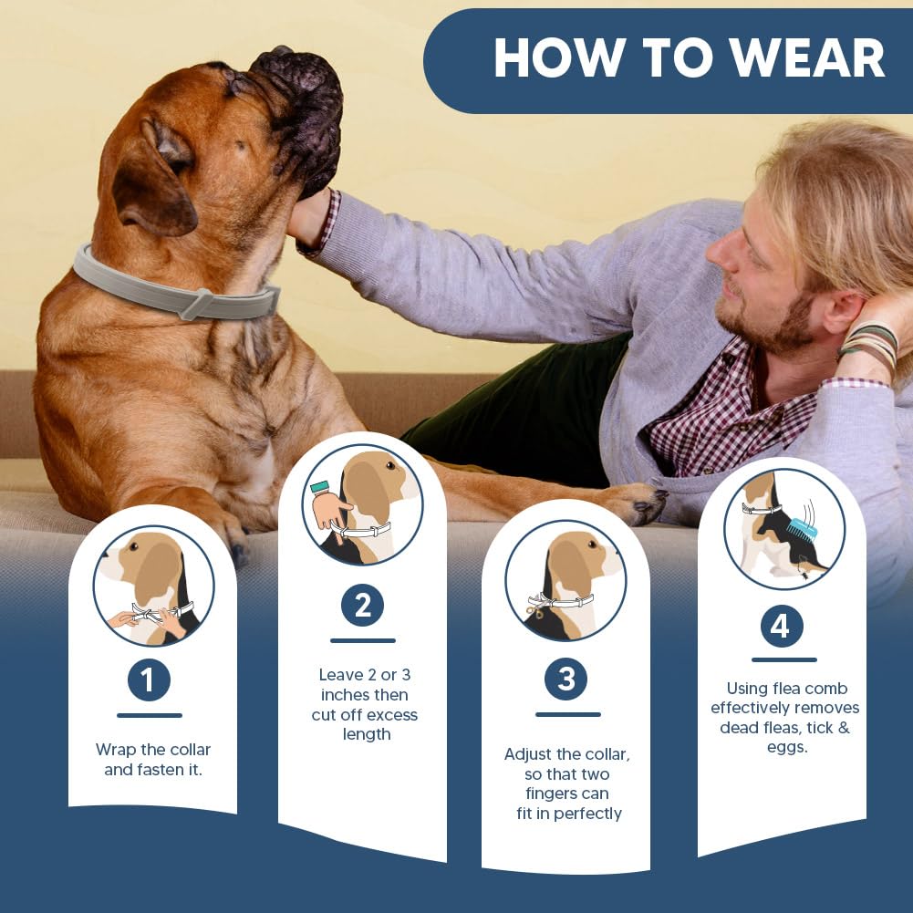 UDyoude Flea Collar for Dogs, Tick and Fleas Collar for Large Dog, Adjustable Dog Tick Collars for Medium & Large Breeds, Sturdy with 8 Months Protection-Pack of 2