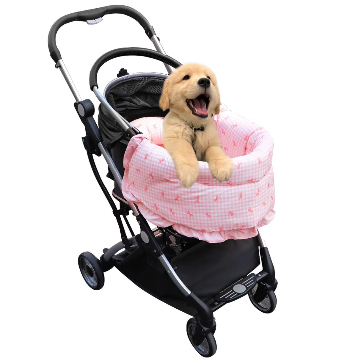 LUKHMELF Pet Stroller Mat,Dog Stroller Pet Bed Mat,Pet Stroller Edge Cushion,Pink Bow Style,Pure Cotton,Stroller Guard,Pet Stroller Dirt Cover,Not Including Strollers、Comforter(36"×18.5")