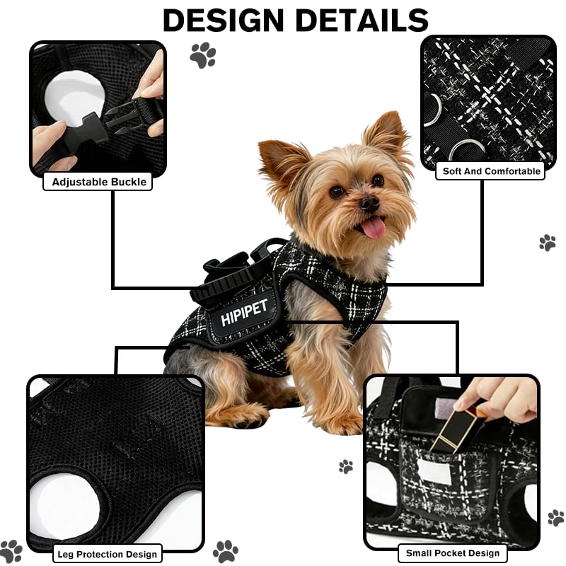 Dog Lift Harness Dog Carrier Adjustable Breathable Vest Straps for Small Medium Pet Treat Bag Fashion Outdoor Hiking (Black XL 19-25lb)