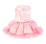 SMALLLEE_Lucky_Store Pet Small Dog Wedding Dress with Bowknot Birthday Party Costume Satin Rose Pearls Girl Formal Dress Cat Tutu Pink, Medium