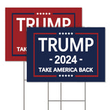 Trump 2024 Yard Sign - Double Sided Trump Yard Signs with Metal H Stakes - 17" x 12" Take America Back Blue and Red Trump Signs for Yard, Waterproof Trump Sign Banner Merchandise 2024