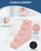 Vfrog Dog Stairs for Small Dogs,17.5" H,4-Step Dog Steps Ramp for Bed and Couch with High Density Foam,Non-Slip Pet Steps for Dogs and Cats,Pet Stairs with a Washable Cover,Pink