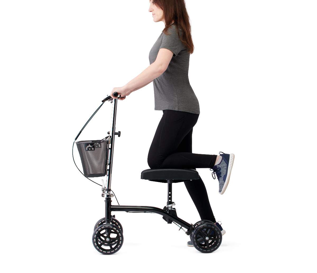 Medline Steerable Knee Walker, Large 8" Wheels, Adjustable Height and Storage Bag, Supports up to 300 lbs, Black