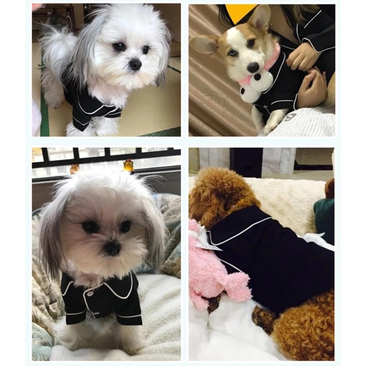 Dog Silk Pajamas Clothes Soft Breathable Pet Shirts Puppy Pjs Dog Pajamas for Small Dogs Cats Dog Outfits Holiday Dog Clothes Breathable Shirt Dog Pajamas Shirts Pet Pullover Dog Apparel Black S