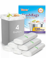 Teivio Small Trash Bags 4 Gallon 120 Counts Garbage Bags, Bathroom Trash Can Bin Liners, Small Plastic Bags for home office kitchen, fit 12-15 Liter, 3,3.5,4.5 Gal, Clear