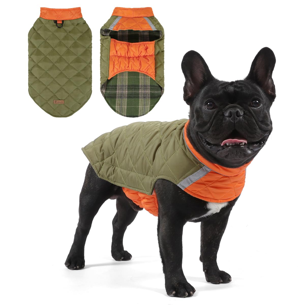 Reversible Waterproof Dog Coat - Adjustable Winter Jacket for Small to Large Breeds, Warm Cold Weather Apparel for Medium Dogs (Army Green & Orange, 2X-Large (Pack of 1))