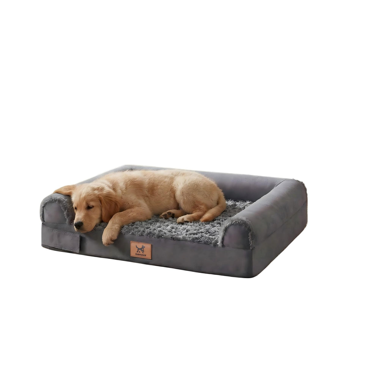 PAWPUBBY Orthopedic Dog Bed - Breathable Egg-Crate Foam Sofa Couch with Bolster, Water-Resistant Liner & Washable Rose Velvet - Ideal for Corgis, French Bulldogs, Dark Gray, L (35'' x 22'')