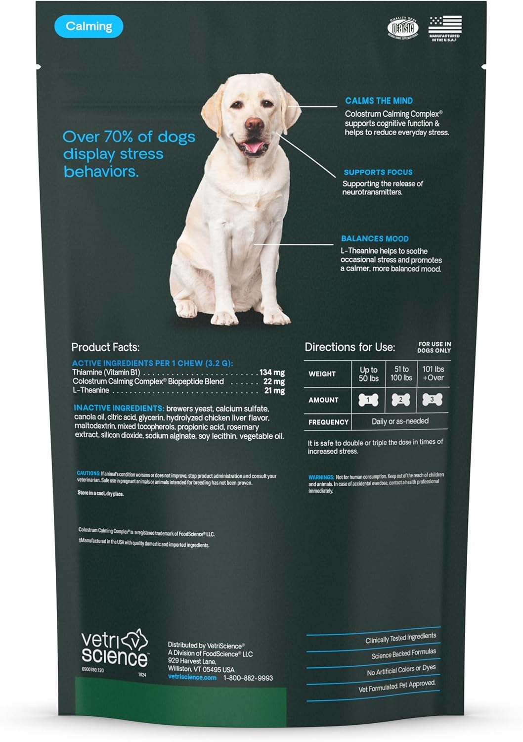 VetriScience Calm & Confident Chews, Composure Clinically Tested Calming and Anxiety Supplement for Dogs, Reduce Stress and Fear, Ideal for Thunderstorms, Fireworks and Travel, Chicken, 120 Count