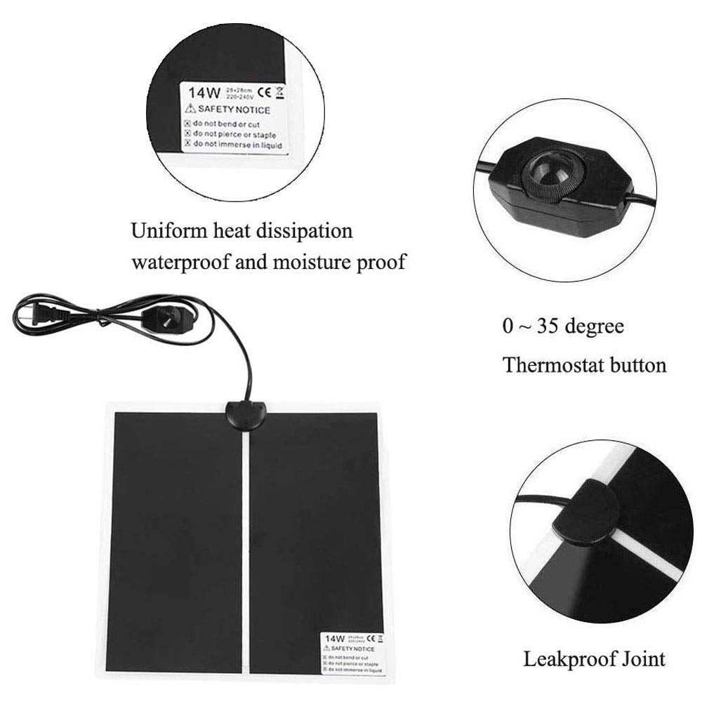 PeSandy Reptile Heating Pad with Temperature Adjustment, 110V Non-Adhesive Heat Mat for Reptiles Tortoise Snakes Lizard Gecko Hermit Crab Turtle Amphibians - 14W Terrarium Heat Pad