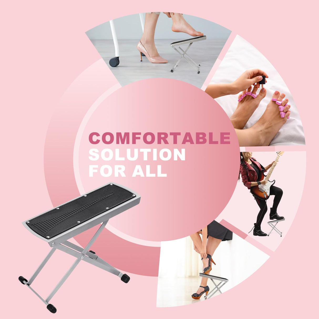 Pedicure Foot Rest, Adjustable Foot Stand with Non-Slip, Toe Separator - Easy at Home, No More Bending or Stretching, Beauty Pedicure Kit (Black)