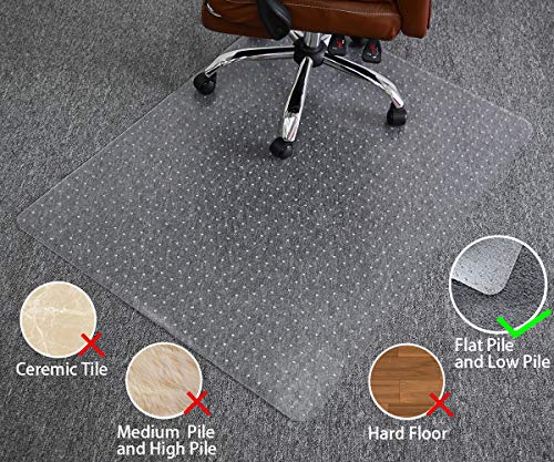 HOMEK Office Chair Mat for Low Pile Carpet, 48” x 36” Transparent Office Desk Chair Mat for Carpeted Floors, Studded Carpet Floors Protector Mat for Home & Offices