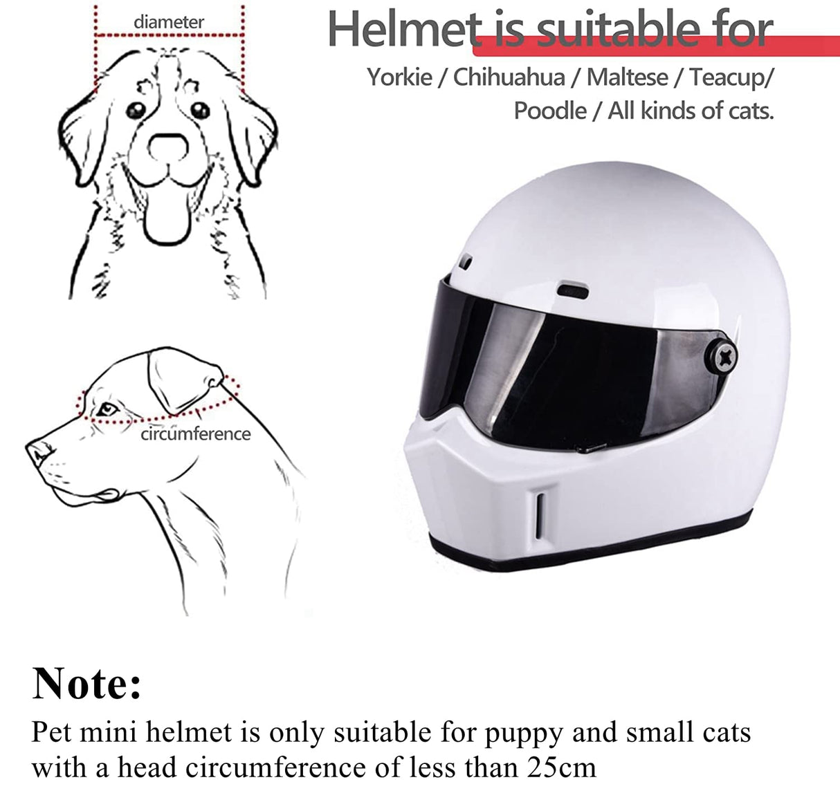 Pet Motorcycle Helmet, Full Face Motorcycle Helmet Outdoor Motorcycle Bike Riding Helmet Hat for Cat Dog Doggie Puppy Kitten Helmet Pet Supplies Racing Car Fan Collectible Small Gift (White)
