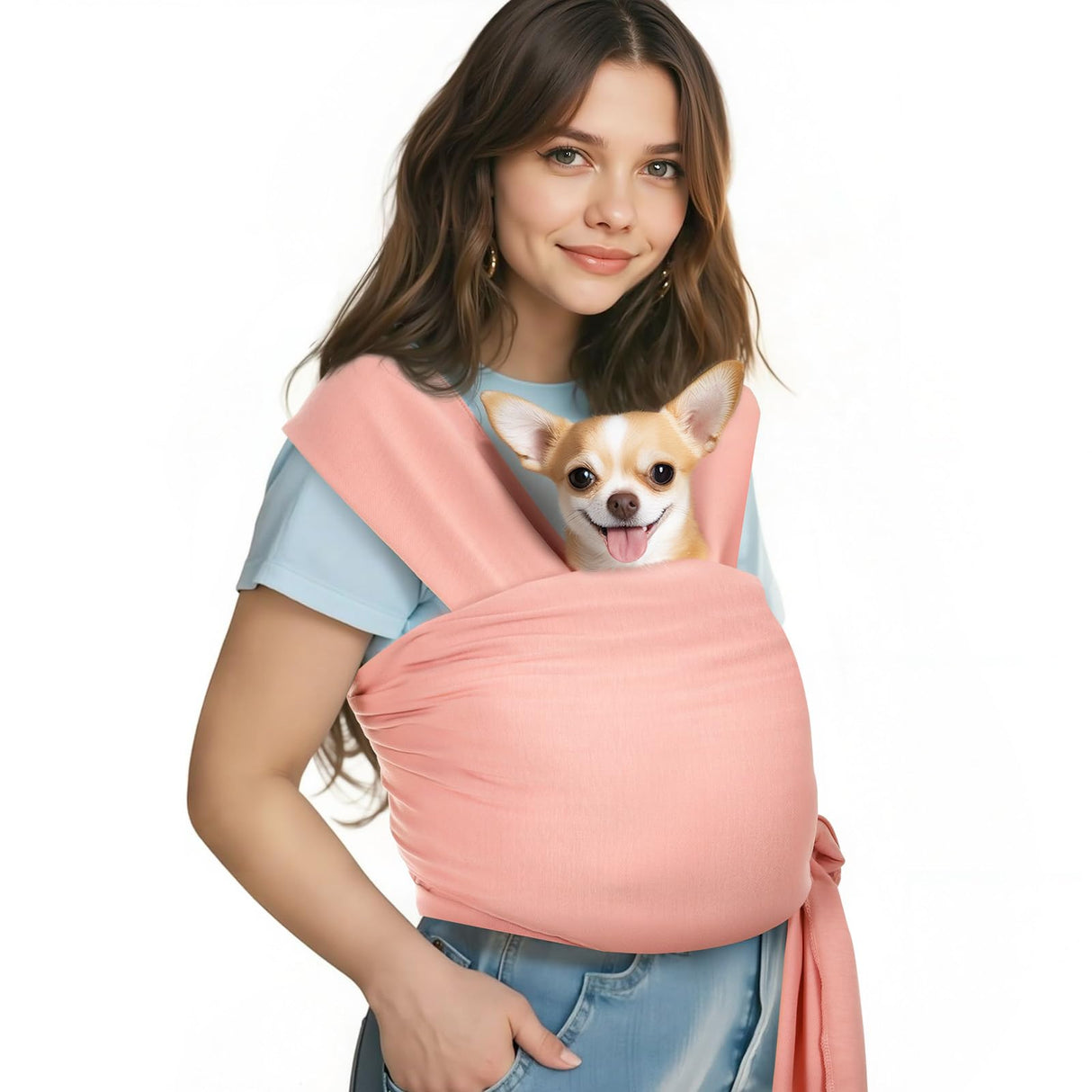 Pawaboo Pet Sling Carrier for Small Dogs and Cats, Hands Free Dog Carriers Sling, Anti-Anxious Soft Cotton Front Facing Cat Carrier Papoose, Puppy Kitten Pouch Reduce Back Neck Pain, Pink