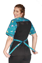 Ladybird Line 713 Blue Dog Design Waterproof Pet Grooming Smock, Hair and Bleach Resistant with Covered Zipper Panel, Mesh Back, and Back Tie Belt, Ideal for Pet Groomers and Vet Clinics - 2XL