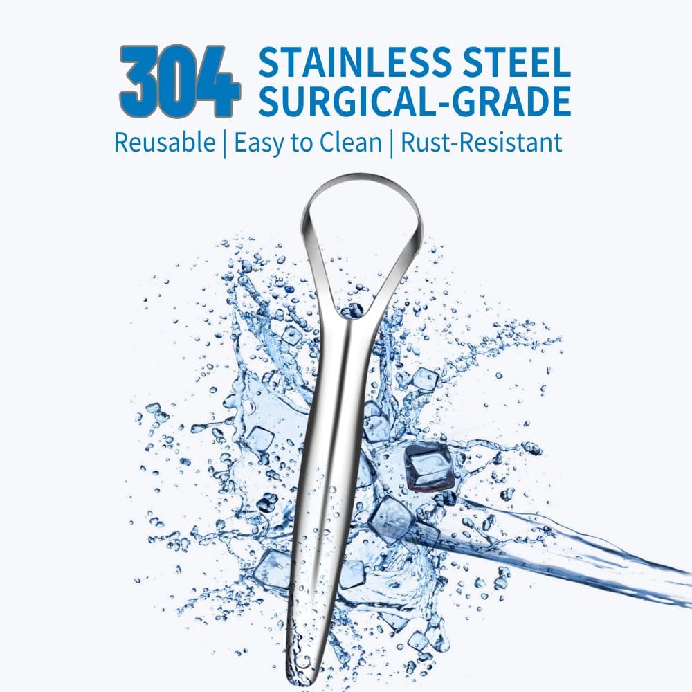 2-Pack Tongue Scraper, 100% 304 Surgical Stainless Steel Tongue Cleaner for Both Adults and Kids, Professional Reduce Bad Breath Metal Tongue Scrapers, Help Your Oral Hygiene (with 2 cases)