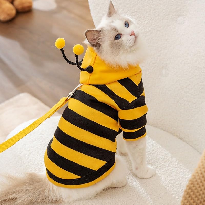 Selena Cat Bee Antennae Costume Hoodies Cute Bee Stripes Dog Kitten Puppy Pet Apparel (X-Large,Yellow&Black)