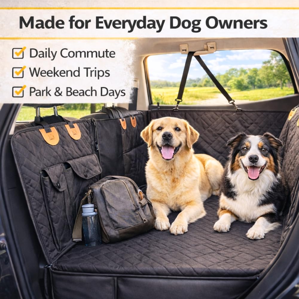 FURRY VOYAGE Back Seat Extender for Large Dogs, Dog Car Seat Cover Hard Bottom Holds 400lbs, Waterproof Nonslip Dog Hammock for Car, Large Car Seat Protector for Car, SUV, Truck, Universal Fit
