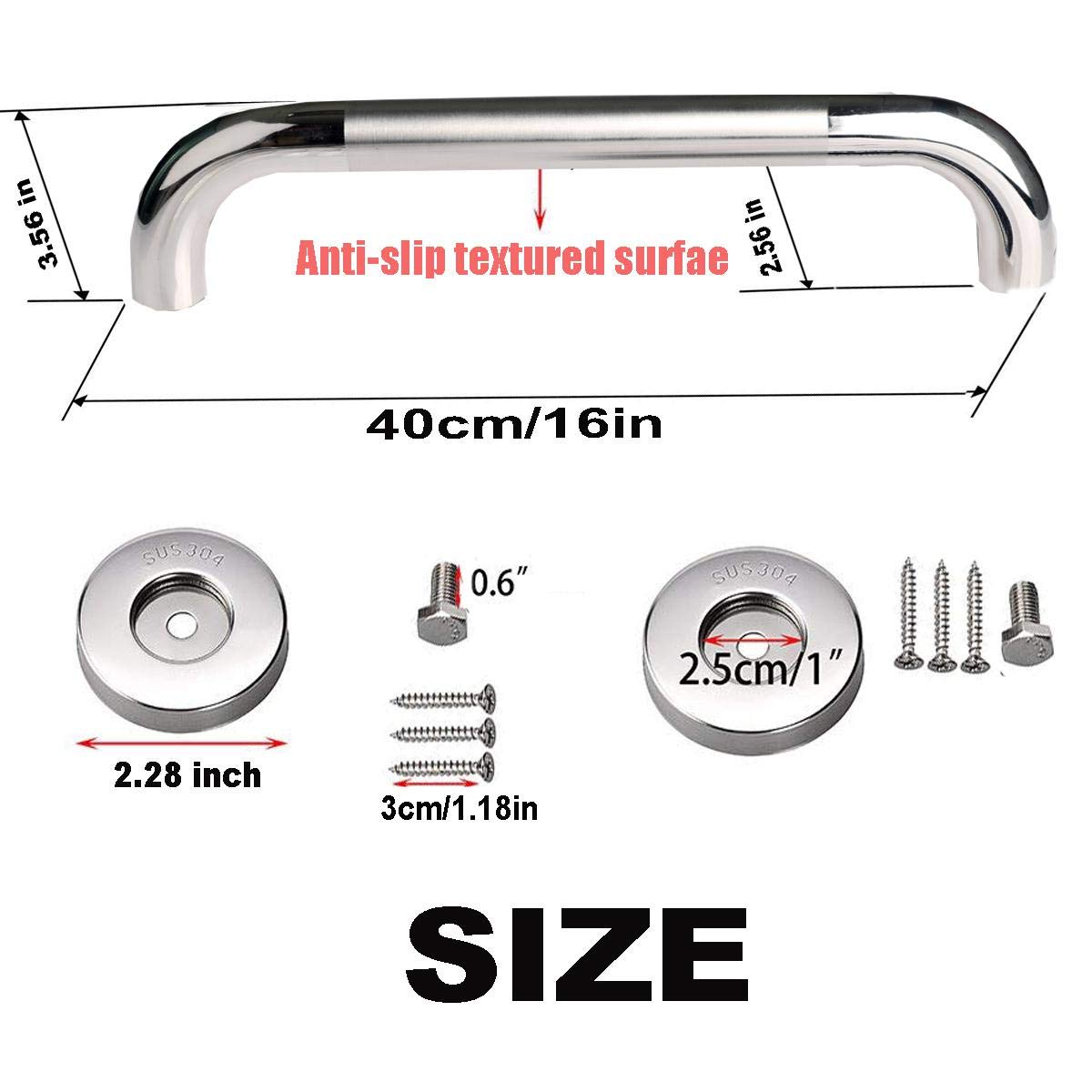 16 Inch Anti Slip Shower Grab Bar, Munzong Stainless Steel Bathroom Grab Bar, Satin Brushed Nickel Knurled Bathroom Balance Bar,Safety Hand Rail Support Handicap Elderly Senior Assist Bath Handle