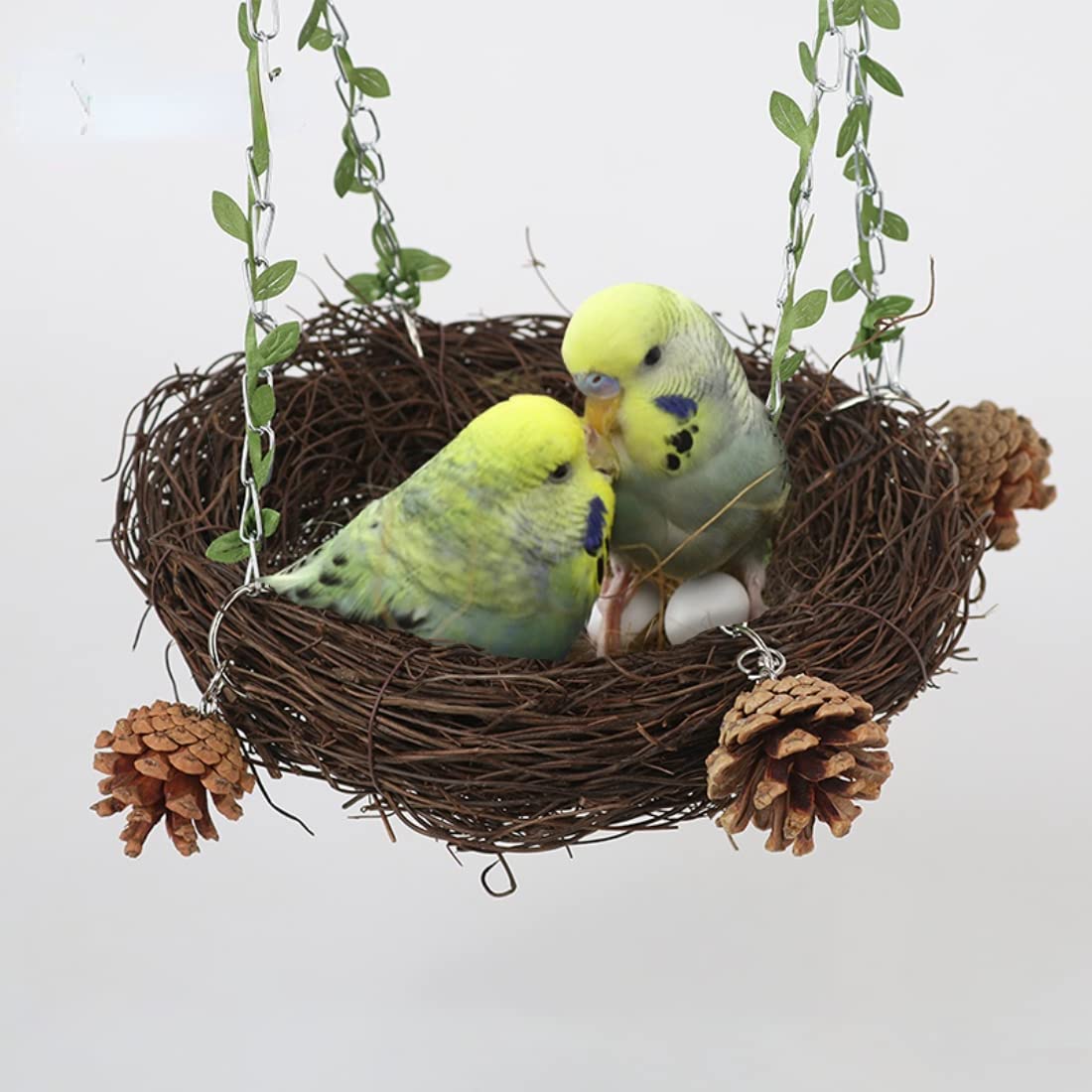 Barn Eleven Natural Rattan Nest Small Medium Large Bird Swing for Parrot Parakeet Cockatiel Conure Cockatoo Macaw Amazon African Grey Lovebird Finch Canary Budgie Cage Perch Toy (Large)