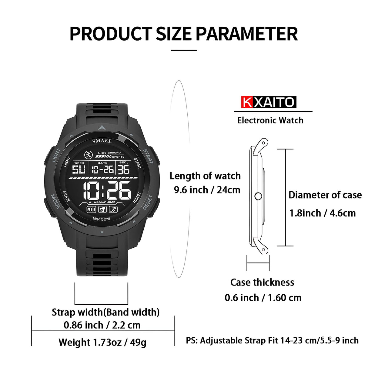 KXAITO Men's Watches Sports Outdoor Waterproof Military Watch Date Multi Function Tactics LED 46mm Face Alarm Stopwatch for Men (8105 Black All)