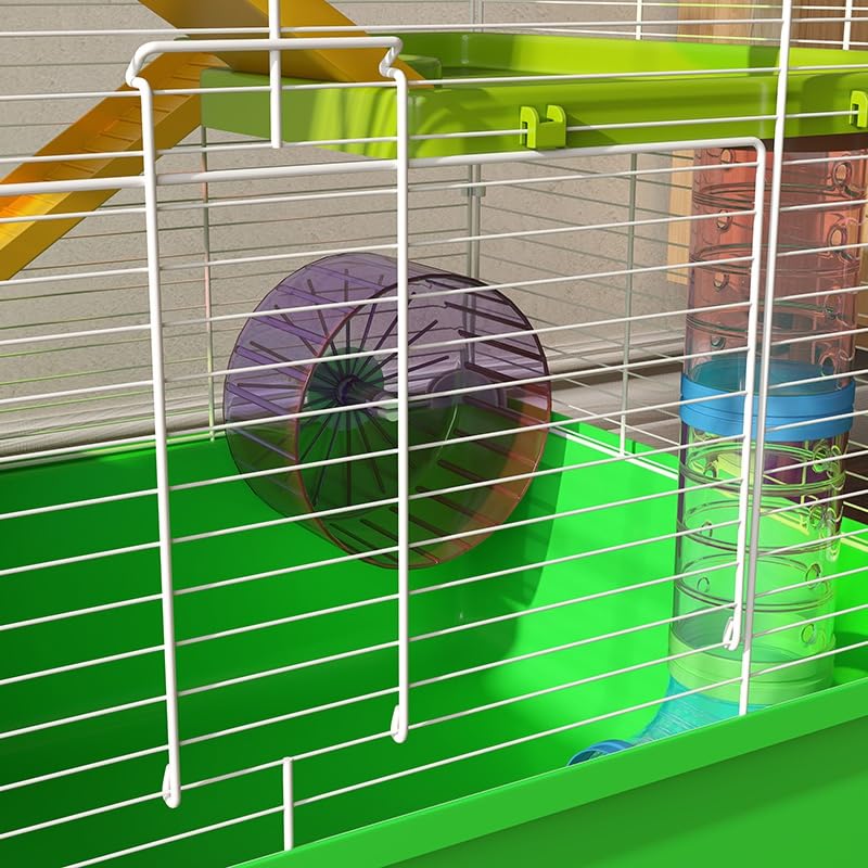 PawHut Extra Large 23" Hamster Cage with Tubes and Tunnels, Portable Carry Handles, Rat House and Habitats Big 5-Tier Design, Mouse Cage Includes Exercise Wheel, Water Bottle, Food Dish, Green