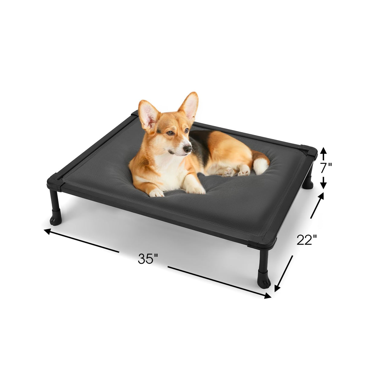 Veehoo Chew Proof Elevated Dog Bed, Indestructible Raised Dog Cot, Orthopedic Dog Platform Bed with Soft Padded Mat, Durable Waterproof Pet Cot for Indoor, Outdoor or Crate, 35-Inch, Grey