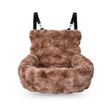 Pelsbarn Luxurious Cozy Car Bed - Small Luxury Travel Dog Bed with Safety Belt - Ultra Soft Faux Fur - Brown