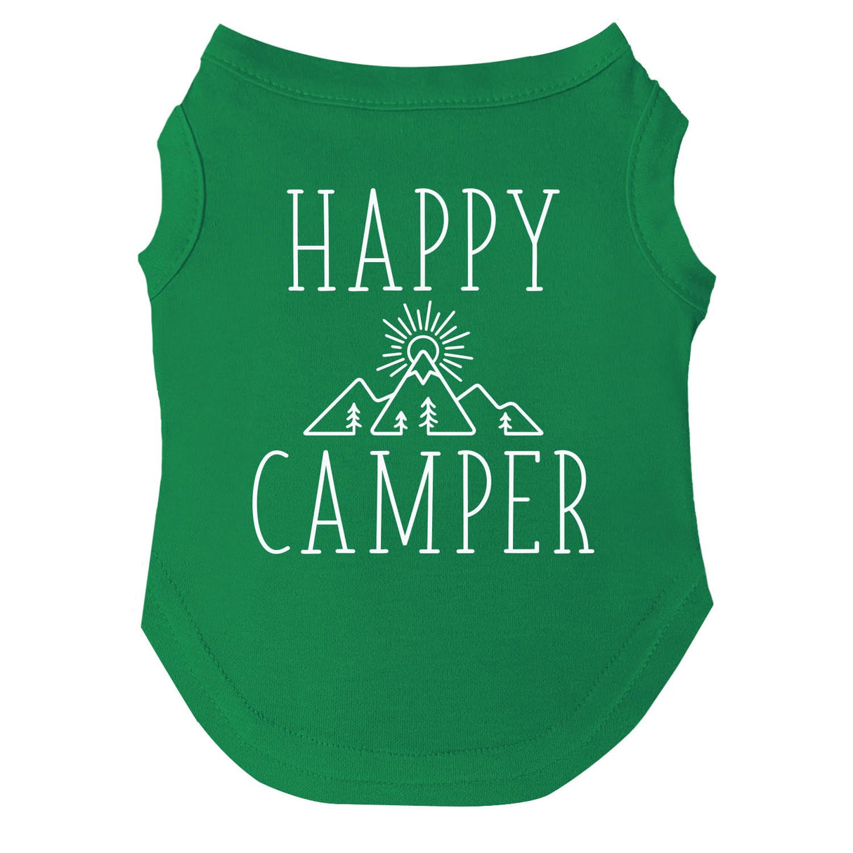 Happy Camping Dog Tee Shirt | Sleeveless Breeds | Summer | Outdoor Adventure | Travel | (Green, 4X-Large 278)